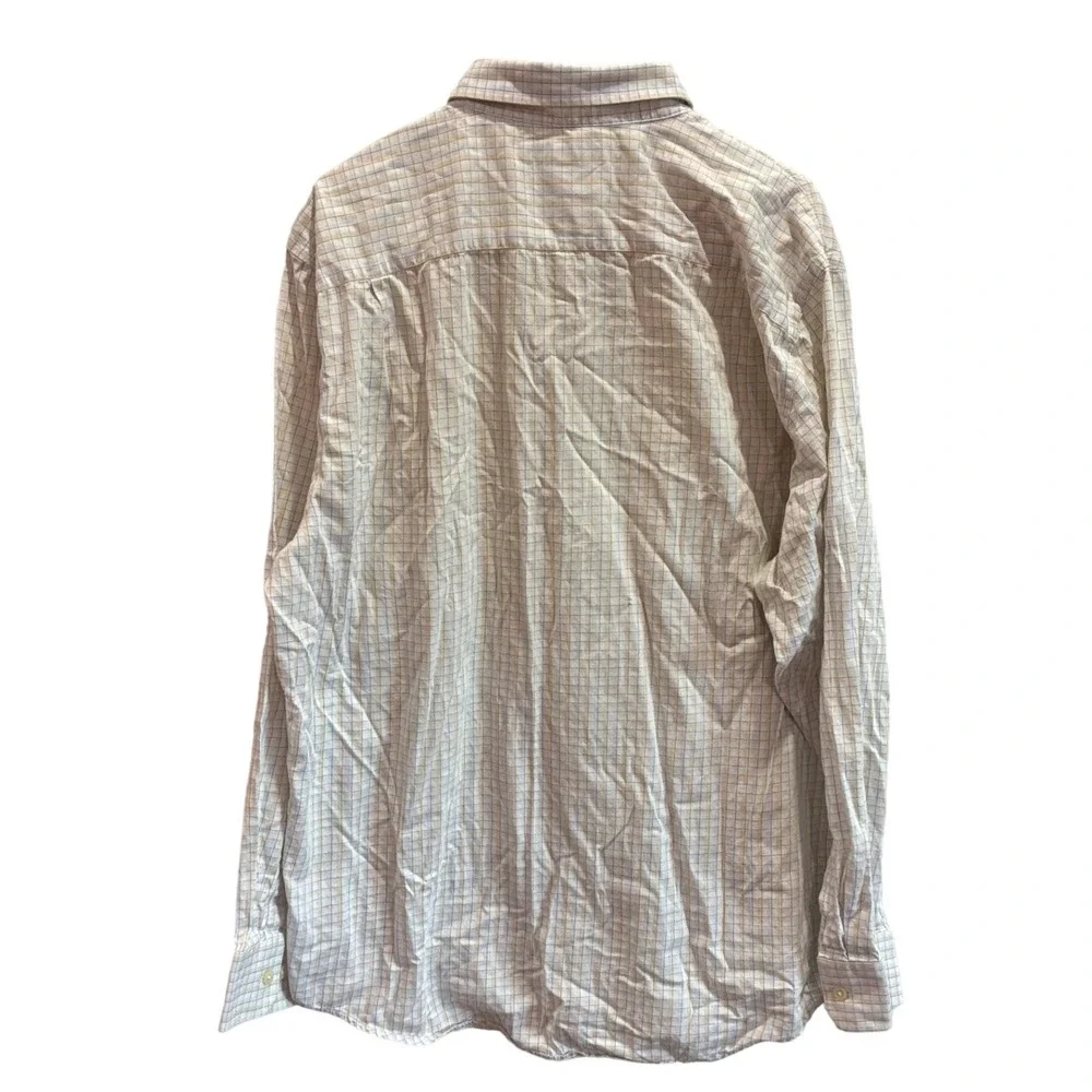 Banana Republic Mens XL Button Down Shirt Tan Blue Grid Plaid 100% Cotton LS